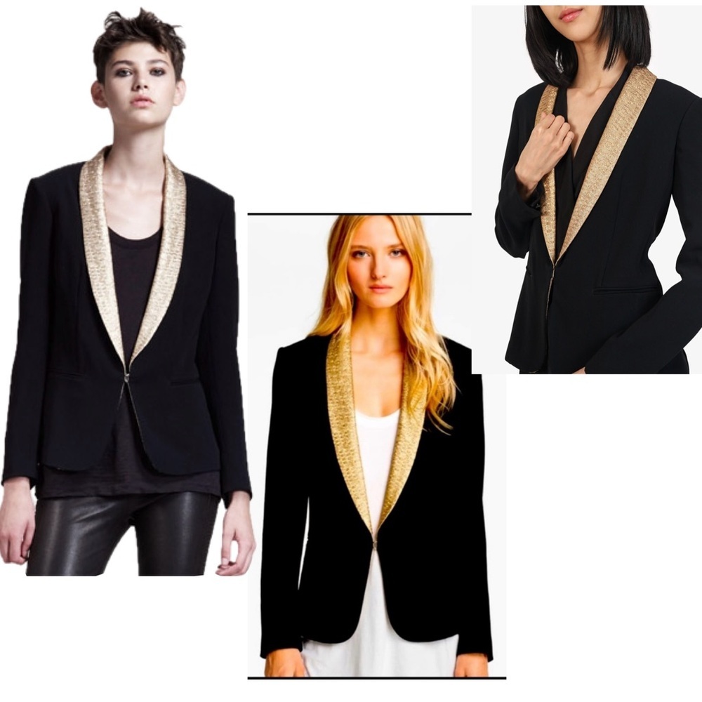 RAG & BONE BLACK/GOLD METALLIC BLAZER SINGLE BREASTED Sz 2